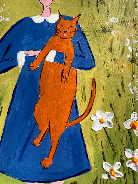 Girl Cat Original Painting