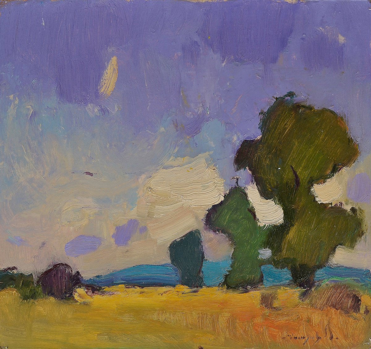 Impressionistic Landscape Oil Painting By Alexander Shandor, 15 X 13, Sketch In Field, Original Artwork