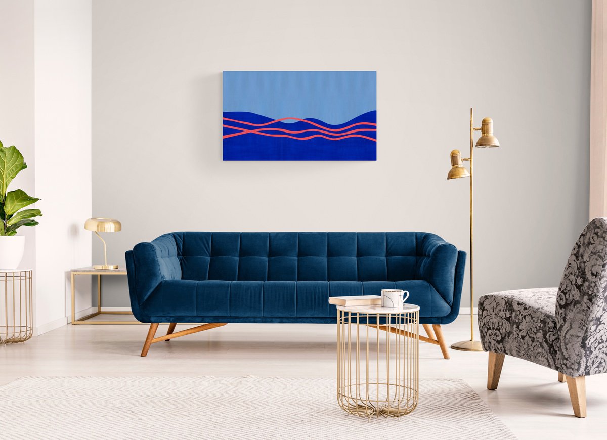 Abstract Landscape Acrylic Painting By Marina Krylova, 43 X 24", Abstract Landscape #69, Original Artwork