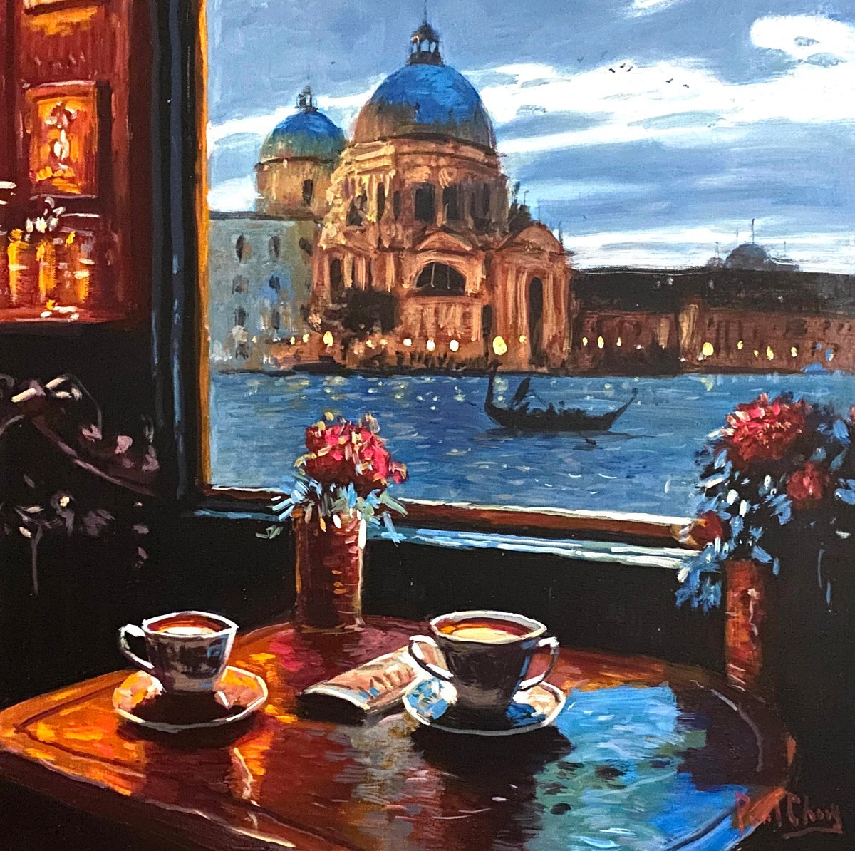 Impressionistic Cityscapes Acrylic Painting By Paul Cheng, 24 X 24", Window In Venice, Original Artwork