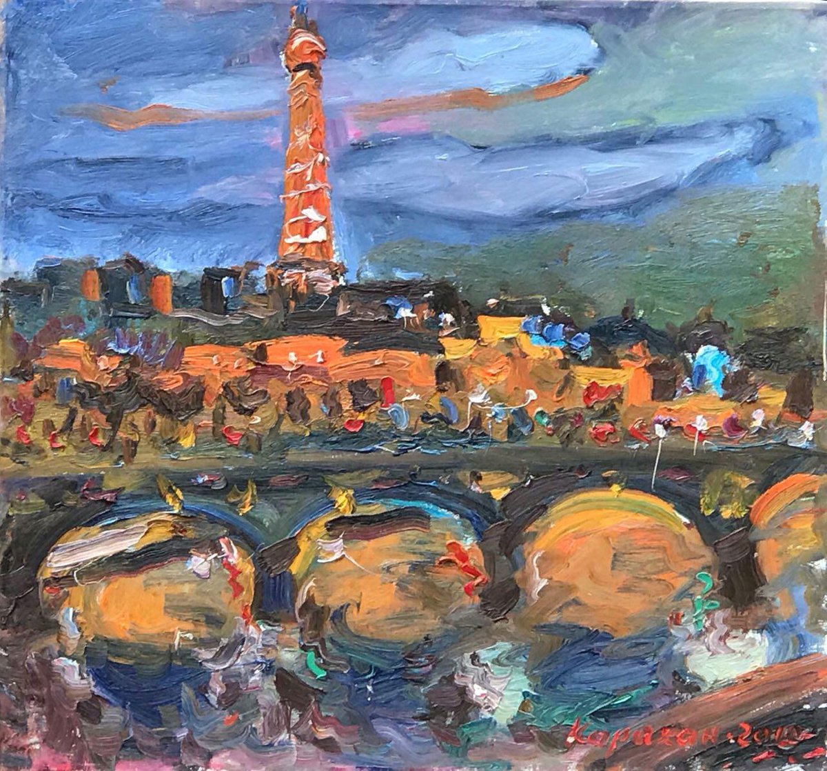 PARIS IN THE EVENING. TOUR EIFFEL - cityscape, original oil painting, Valentine gift art by Karakhan