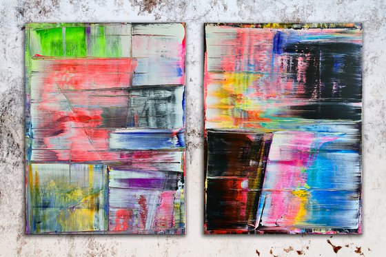 "Meet Me Halfway" - Original PMS Large Abstract Acrylic Painting Diptych On Canvas - 60" x 40"