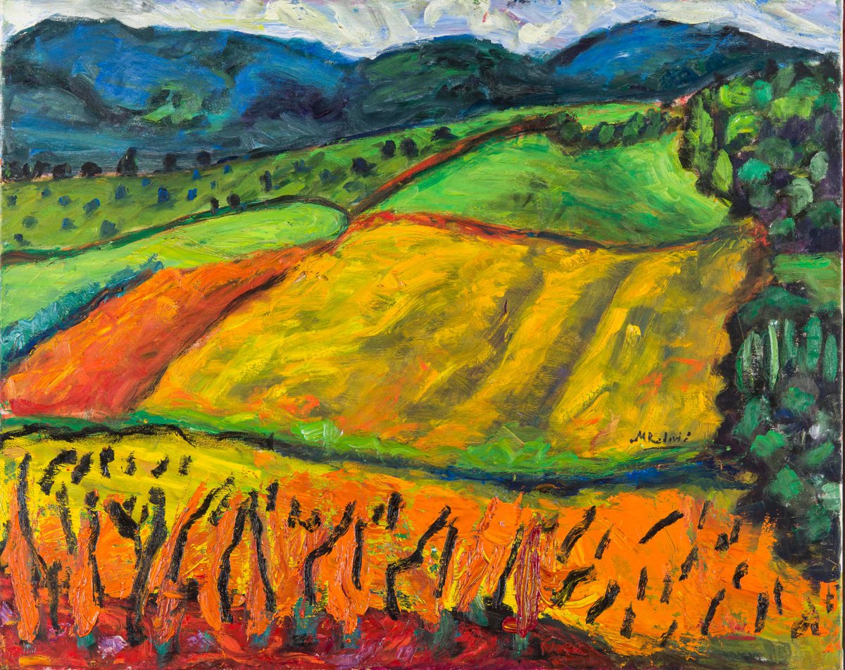 Expressive Landscape Oil Painting By Milica Radovic, 43 X 35", Long Summer Day, Original Artwork