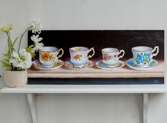 Row of Teacups(4). still life. 50х20cm.