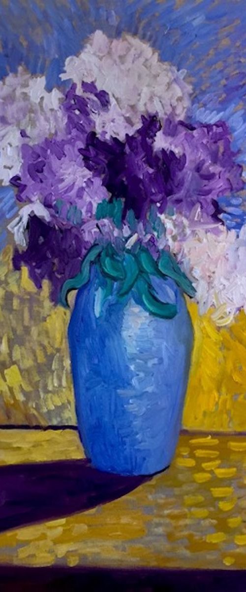 A VASE WITH LILACS by Angus  MacDonald