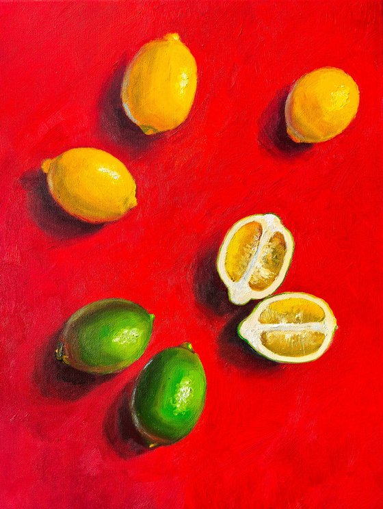 Lemon on red background