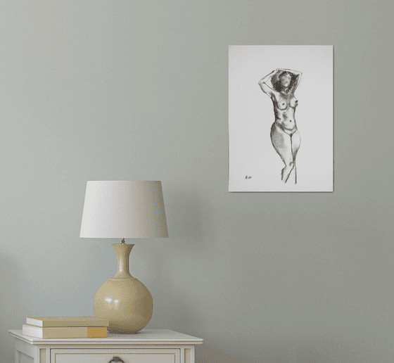 Nude in charcoal. 38. Black and white minimalistic female girl beauty body positive