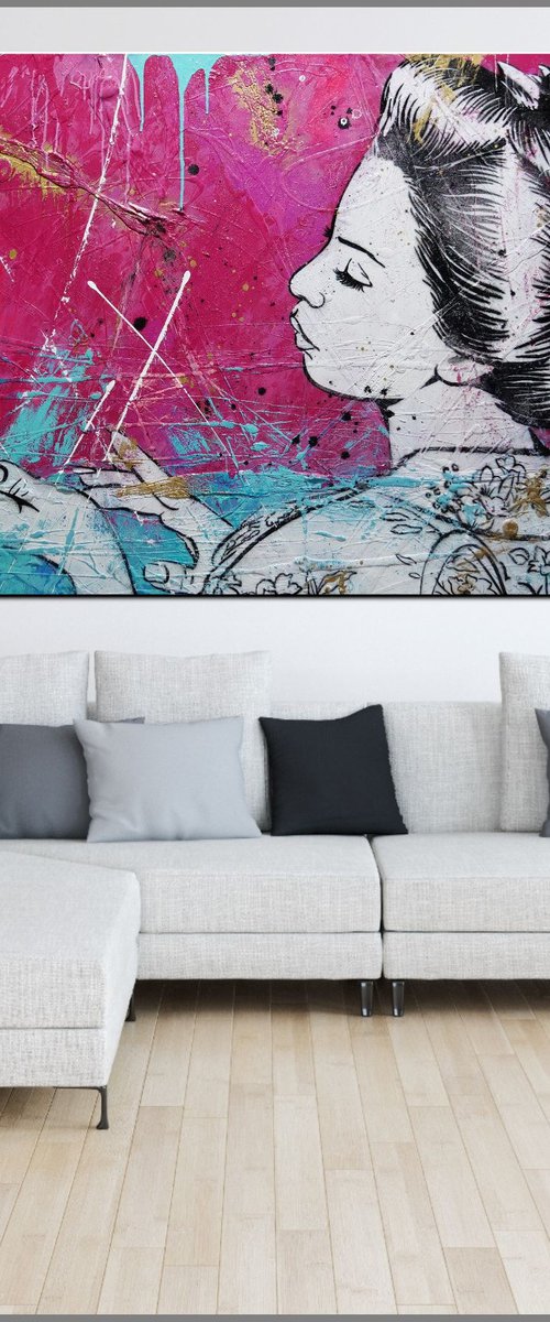 Musk 190cm x 100cm Sunset Geisha Textured Urban Pop Art by Franko