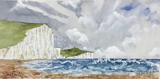 Stormy day at The Seven Sisters cliffs in Sussex