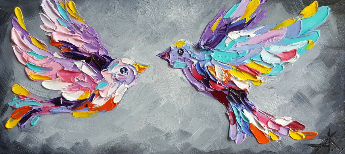 To meet the wind - birds, birds lovers, oil painting, animals oil painting, art bird, Impr... by Anastasia Kozorez
