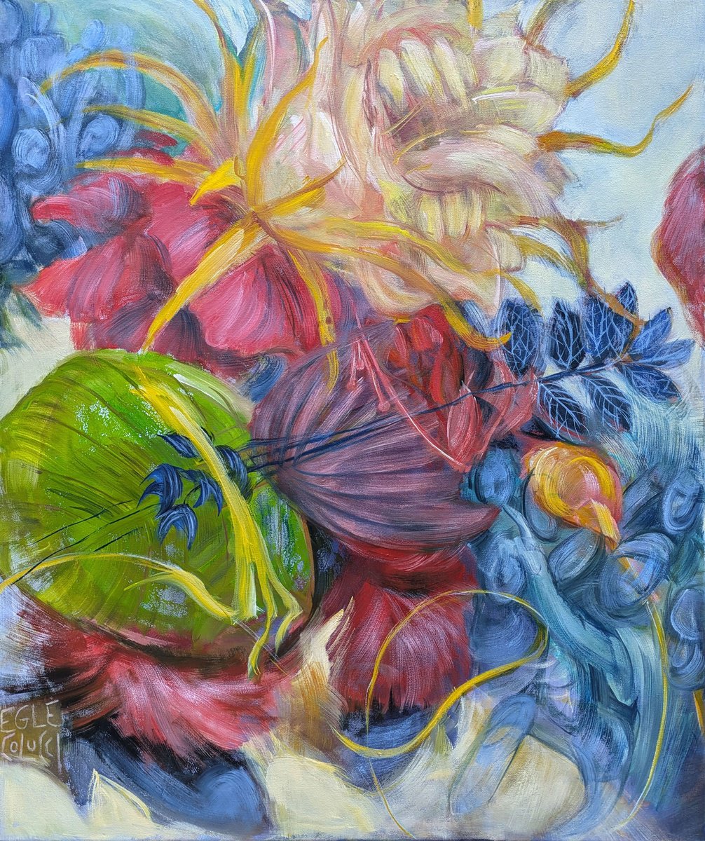 Botanical Oil Painting By Egle Colucci, 26 X 31, Plant Based Rocker, Original Artwork