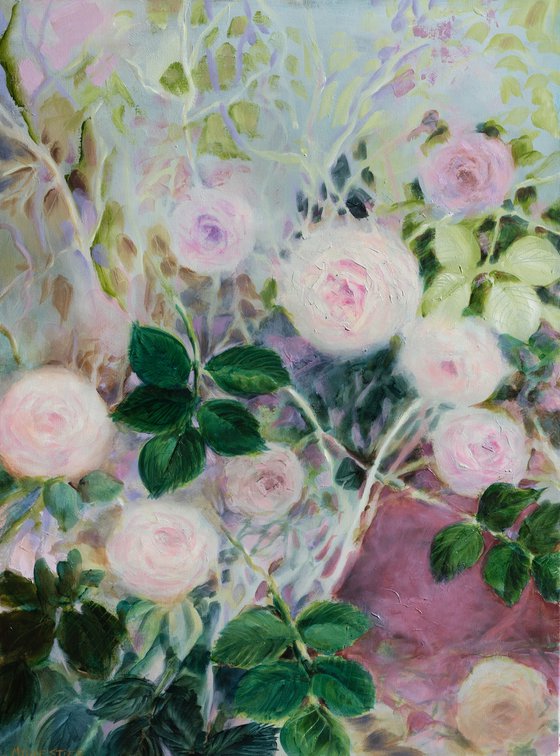 Romantic roses - delicate floral oil painting