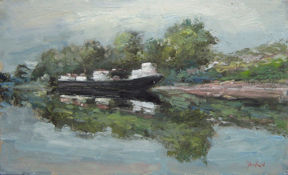 Tugboats on river Sava, KIP-41, author: Mato Jurkovic, academic painter by Mato Jurkovic