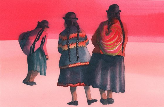 Peruvian Pinks - Original Watercolour Painting of Peruvian Women - UK Artist