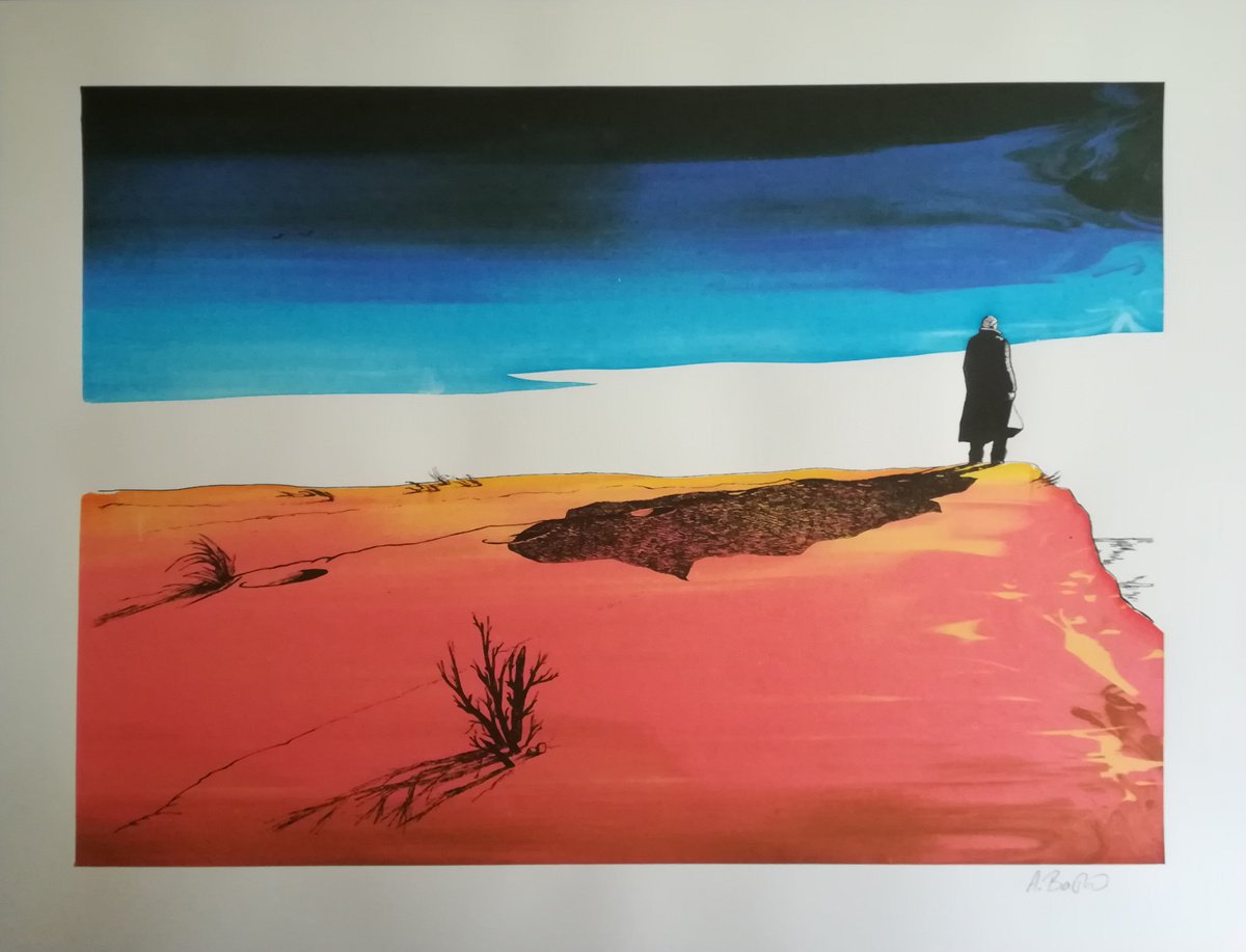 Graphic Landscape Screenprint By Aleksandar Basic, 19 X 14, Outsider Three, Original Artwork