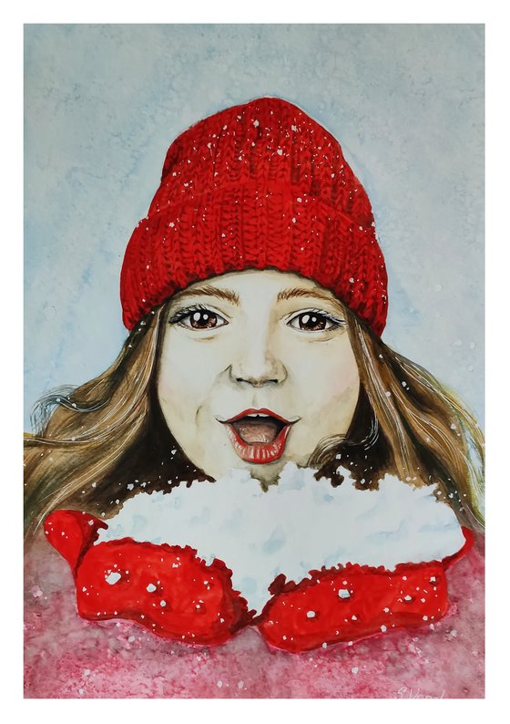 Snowgirl. Watercolor painting.