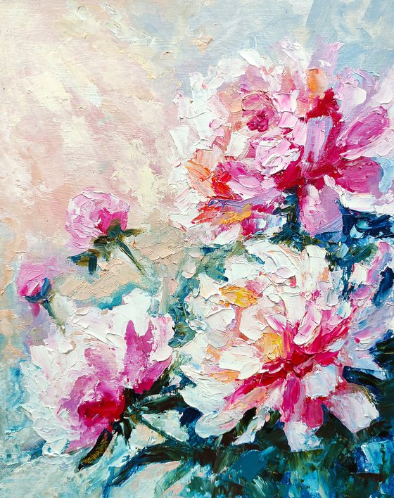 Peonies Painting Original Art Flower Bouquet Artwork Floral Art