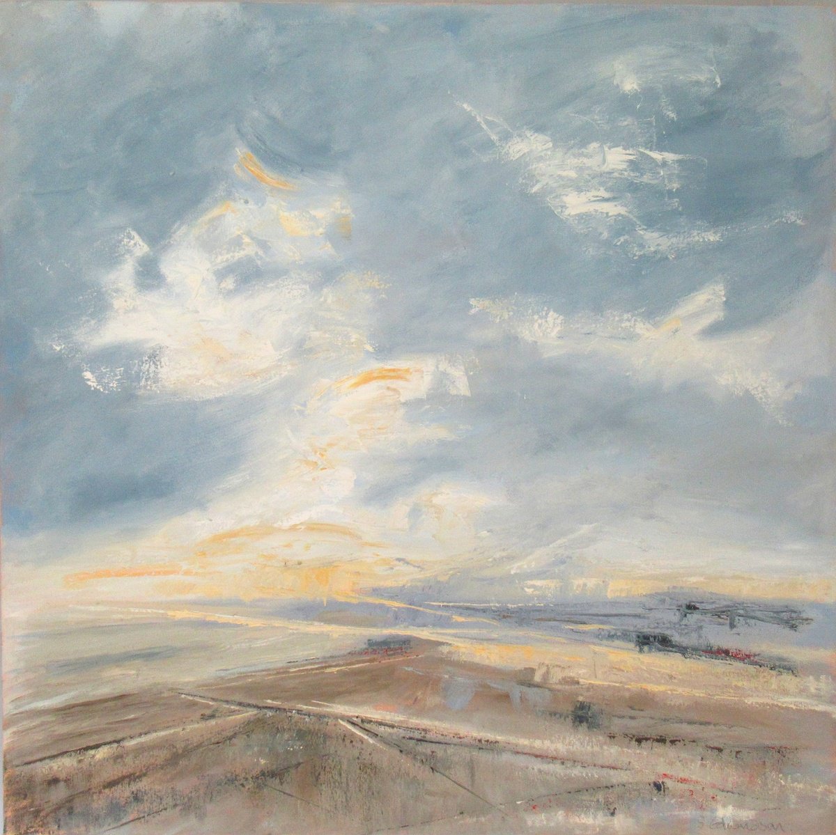 Expressive Landscape Oil Painting By Sherry Edmondson, 31 X 31", Drifting Towards Autumn, Original Artwork