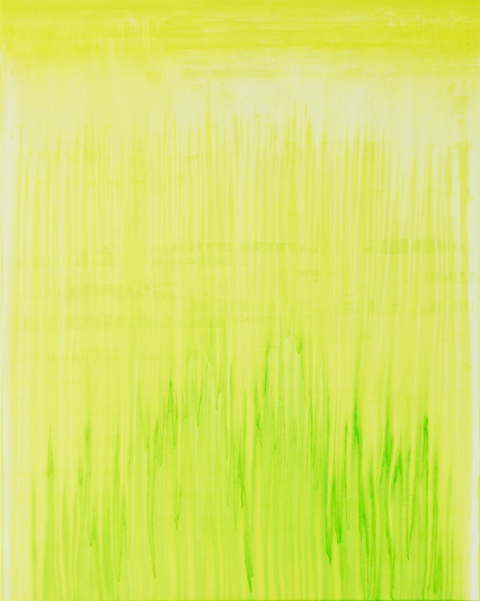 Geometric Abstract Acrylic Painting By Simon Findlay, 47 X 59", Cold Showers (Lemon Lime), Original Artwork