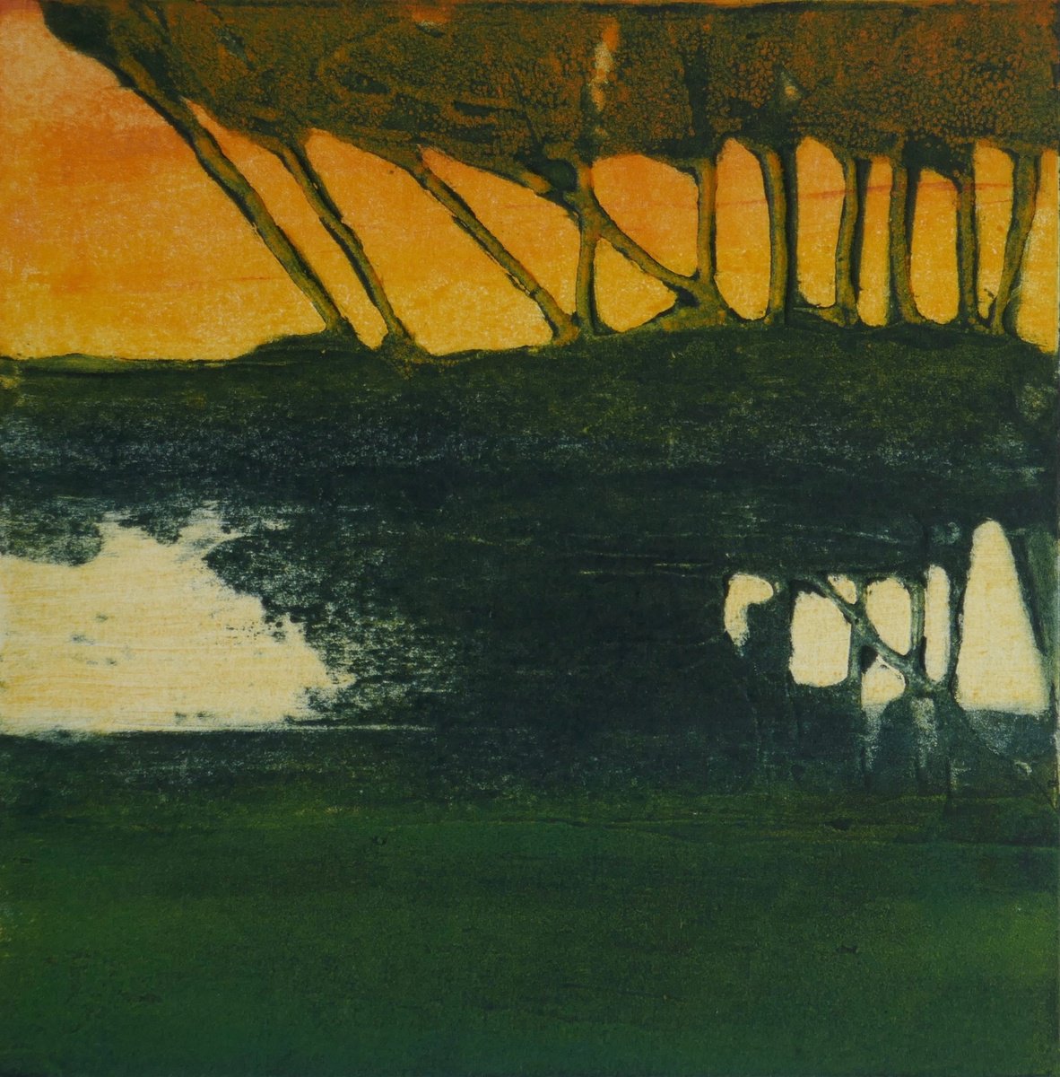 Impressionistic Landscape Limited Edition Print By Sue Roe, 9 X 9", Deep Reflection, Original Artwork