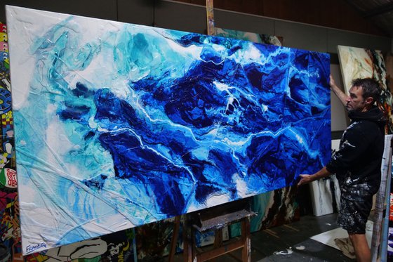 Fractured Sapphire 270cm x 120cm Blue Textured Abstract Art