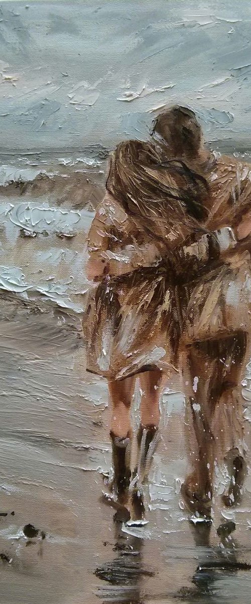 " WARM AUTUMN ... " original painting CITY palette knife GIFT by Monika Luniak