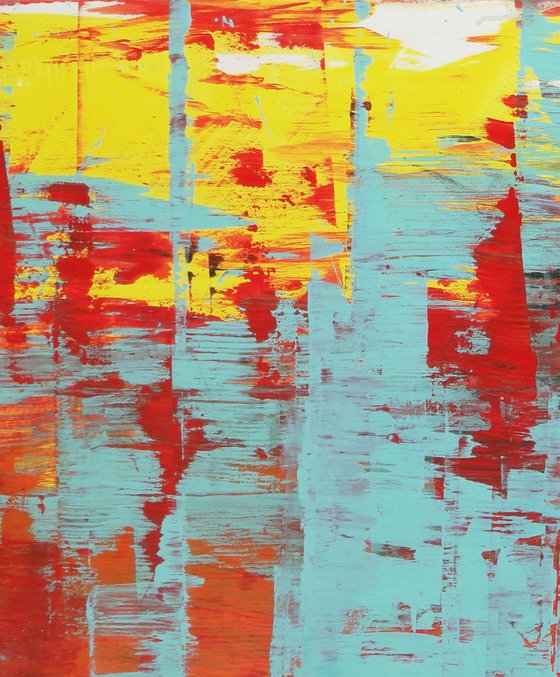 XL Abstract Painting - Static in Red - 180x90 cm - Ronald Hunter - 17D