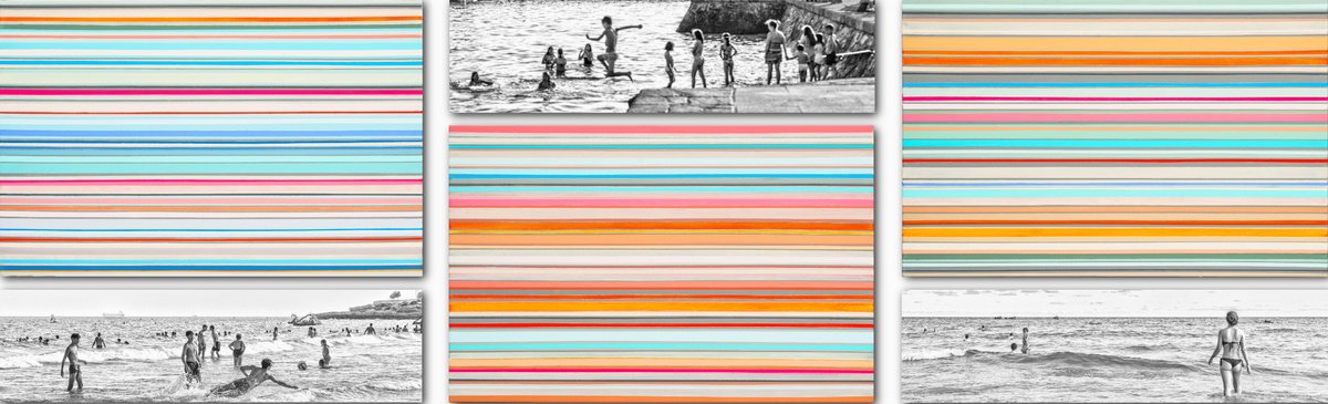 Geometric Landscape Painting By Susana Sancho Beltran, 110 X 35", Emotional Beach, Original Artwork