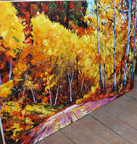 Autumn in a forest  (120x80cm, oil painting, ready to hang)