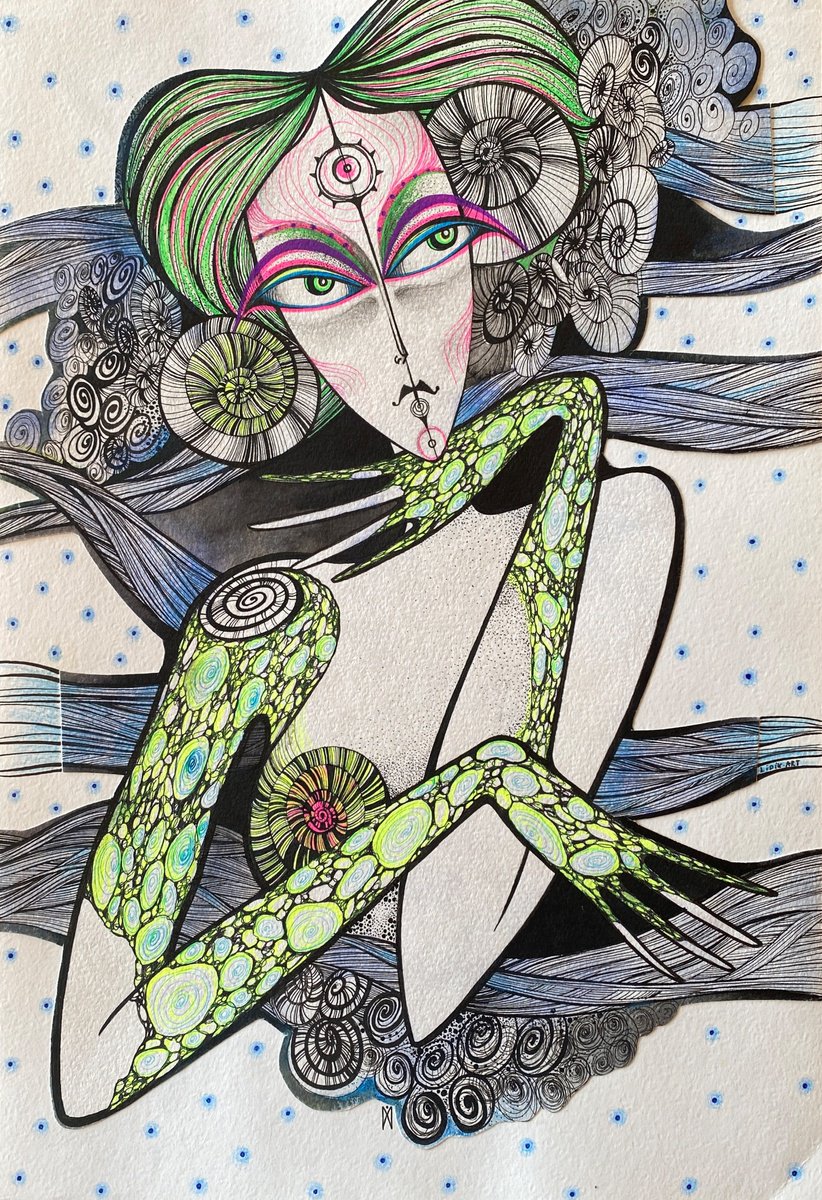 Illustrative Ink Drawing , Mysterious Nymph By Lidia Matviyenko /Lidikart/, 11 X 17, Artwork For Sale On Artfinder