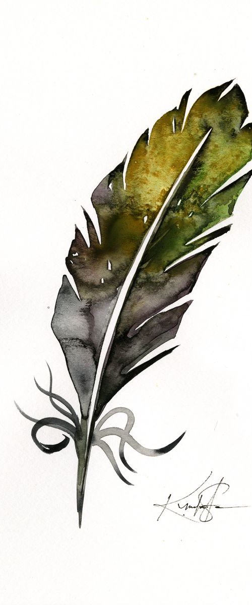 Watercolor Feather 4 - Abstract Feather Watercolor Painting by Kathy Morton Stanion