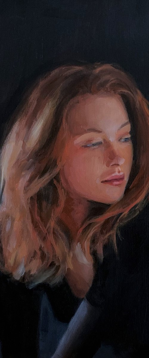 Impressionist portrait young woman realism oil painting. by Jackie Smith