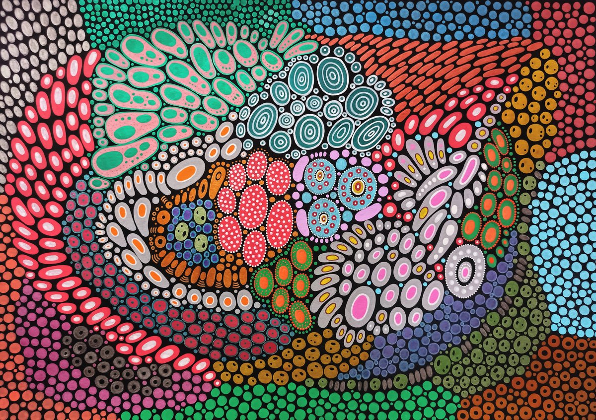 Organic Abstract Acrylic Painting By Veronika Demenko, 17 X 11", Organic Geometry N.16, Original Artwork