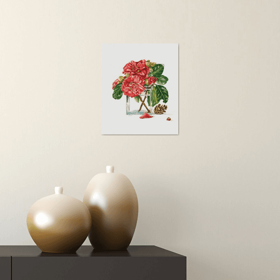 Camellias and Fir Cone