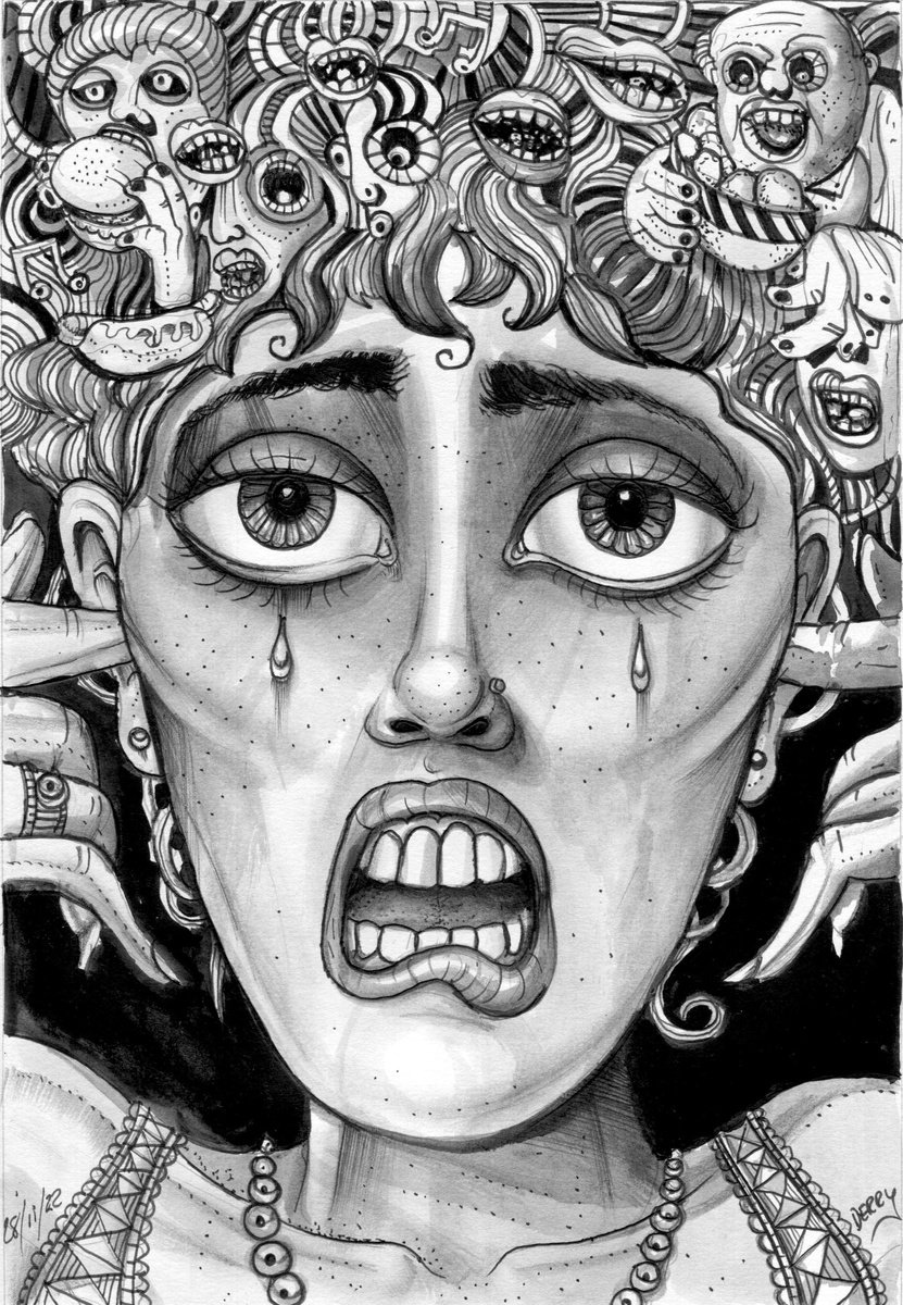 Surrealistic Portrait Drawing By Spencer John Derry, 8 X 12", Miss O