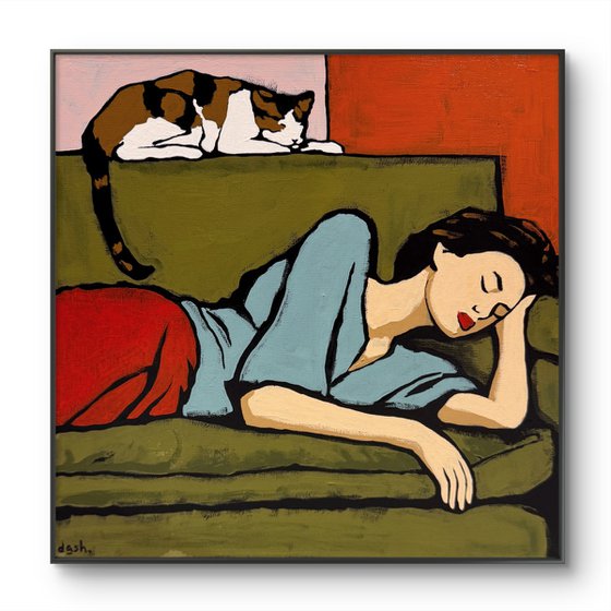 "Woman and Cat" 12x12in