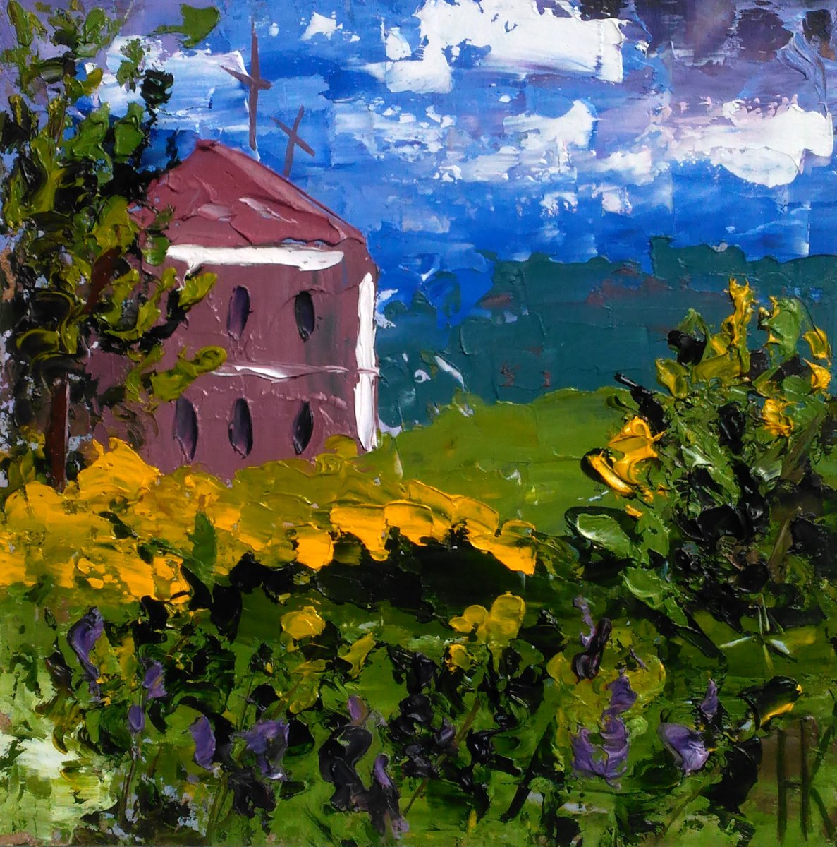 Italy Painting Tuscany Original Art Farm House Oil Impasto Palette Knife Landscape Artwork... by Halyna Kirichenko