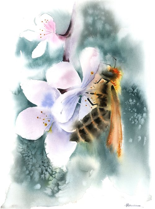 Honey Bee with flower by Olga Shefranov (Tchefranov)