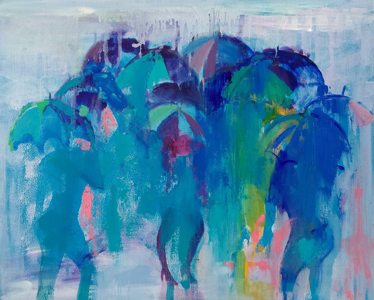 Impressionistic Portrait Oil Painting By Victoria Cozmolici, 24 X 20", Rainy Day, Original Artwork