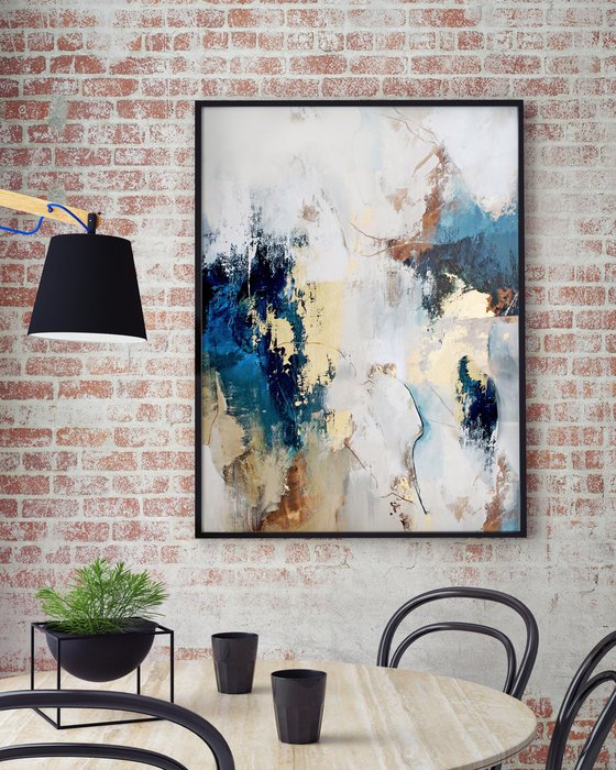 "Flow 2" Blue gold abstract acrylic art
