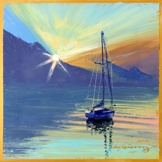A New Day on Garda Lake, Italy Landscape, Oil Painting