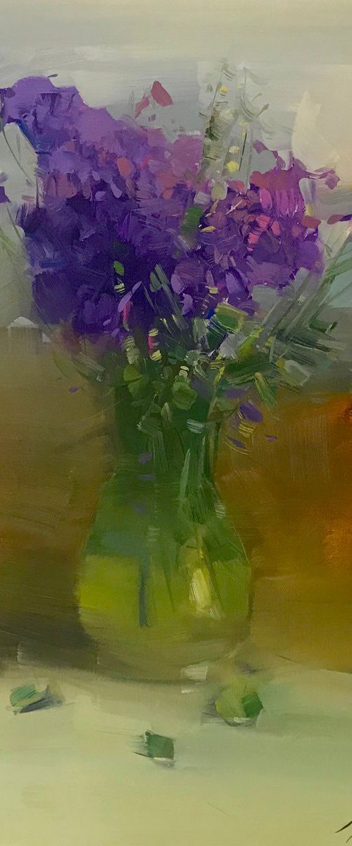 Violas, Oil painting, One of a kind, Handmade artwork by Vahe Yeremyan