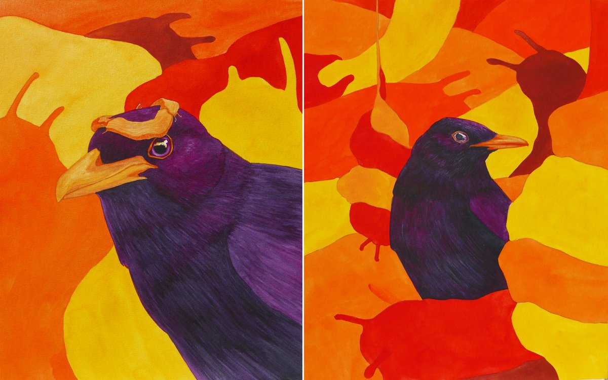 Impressionistic Animal Watercolour By Karina Danylchuk, 19 X 12", Diptych Slugs Orgy, Original Artwork