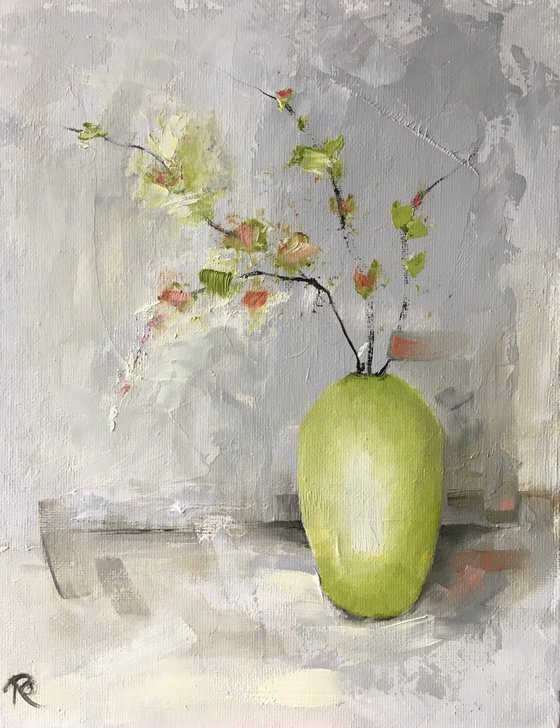 Lime Vase with Blossom