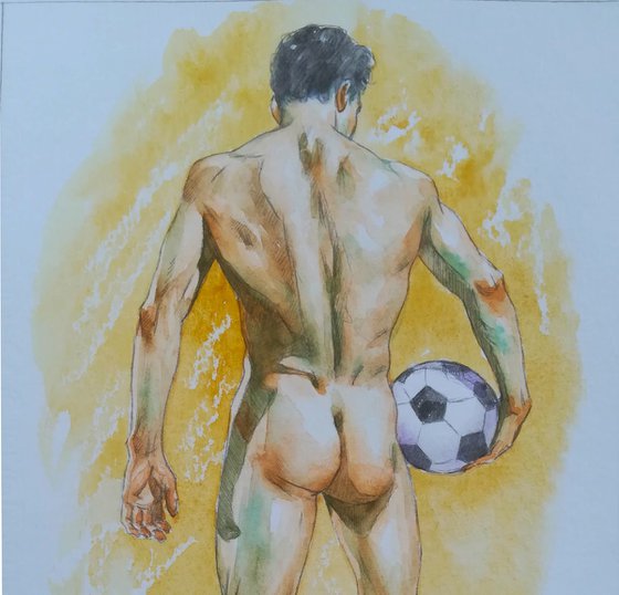 watercolor  painting Football #180623