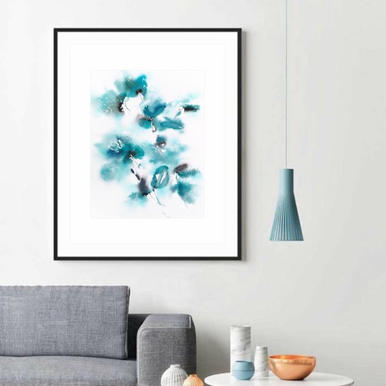 Watercolor floral painting "Turquoise bouquet"