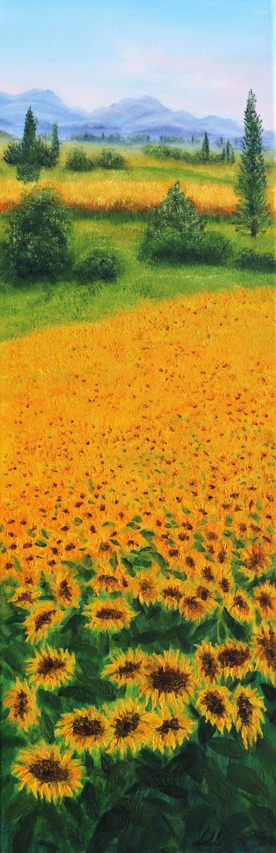 Photorealistic Oil Painting , Sunflowers Field In Tuscany By Ludmilla Ukrow, 8 X 24, Artwork For Sale On Artfinder