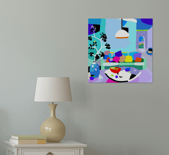 Near the sofa (pop art, interior, home)