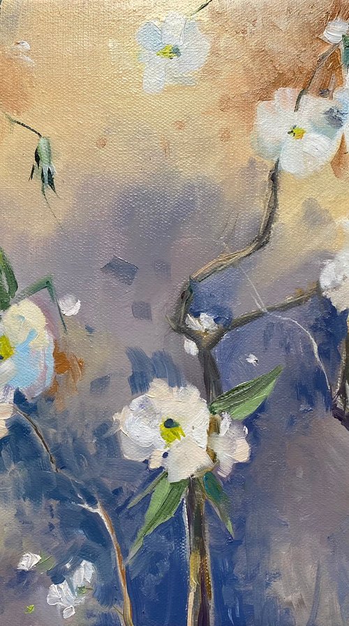 Apricot tree blooming - original oil painting by Anna Boginskaia