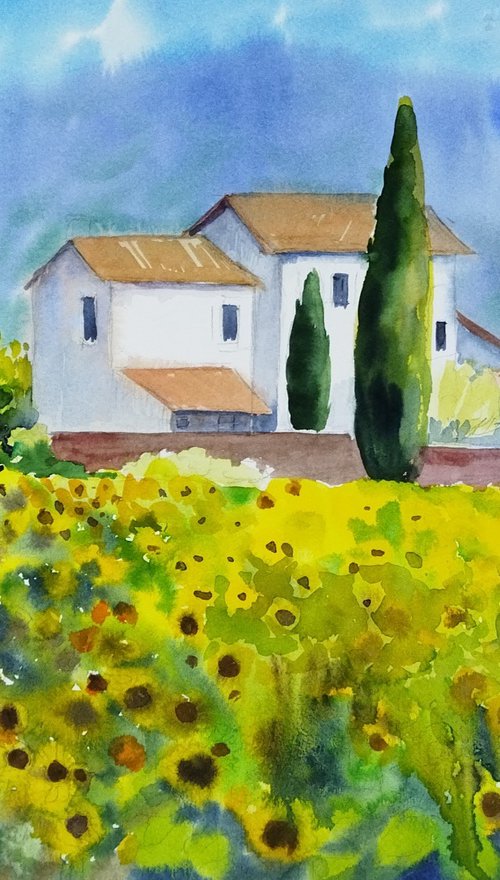 Golden Villa Sunflowers by Ann Krasikova